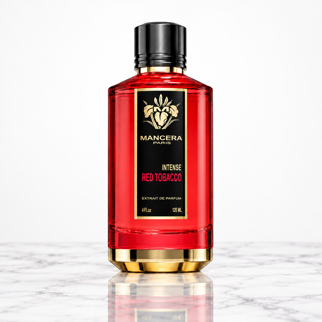 Mancera Red Tobacco Intense with plain white background, marble base kept